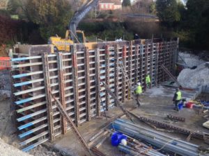 Formwork to a large wall.