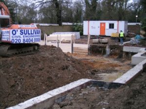 Construction of large basement and concrete frame for private house.