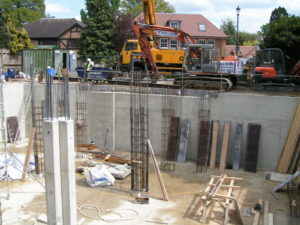 Construction of large basement and concrete frame for private house.