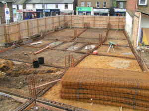 Construction of large pad foundations and ground beams.
