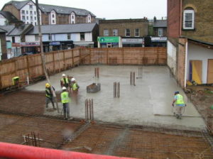 Construction of large pad foundations and ground beams.