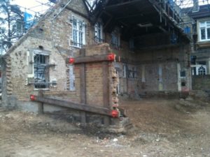 Facade retention of the front of the house before excavation of the basement.