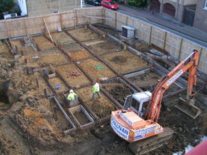 Construction of large pad foundations and ground beams.